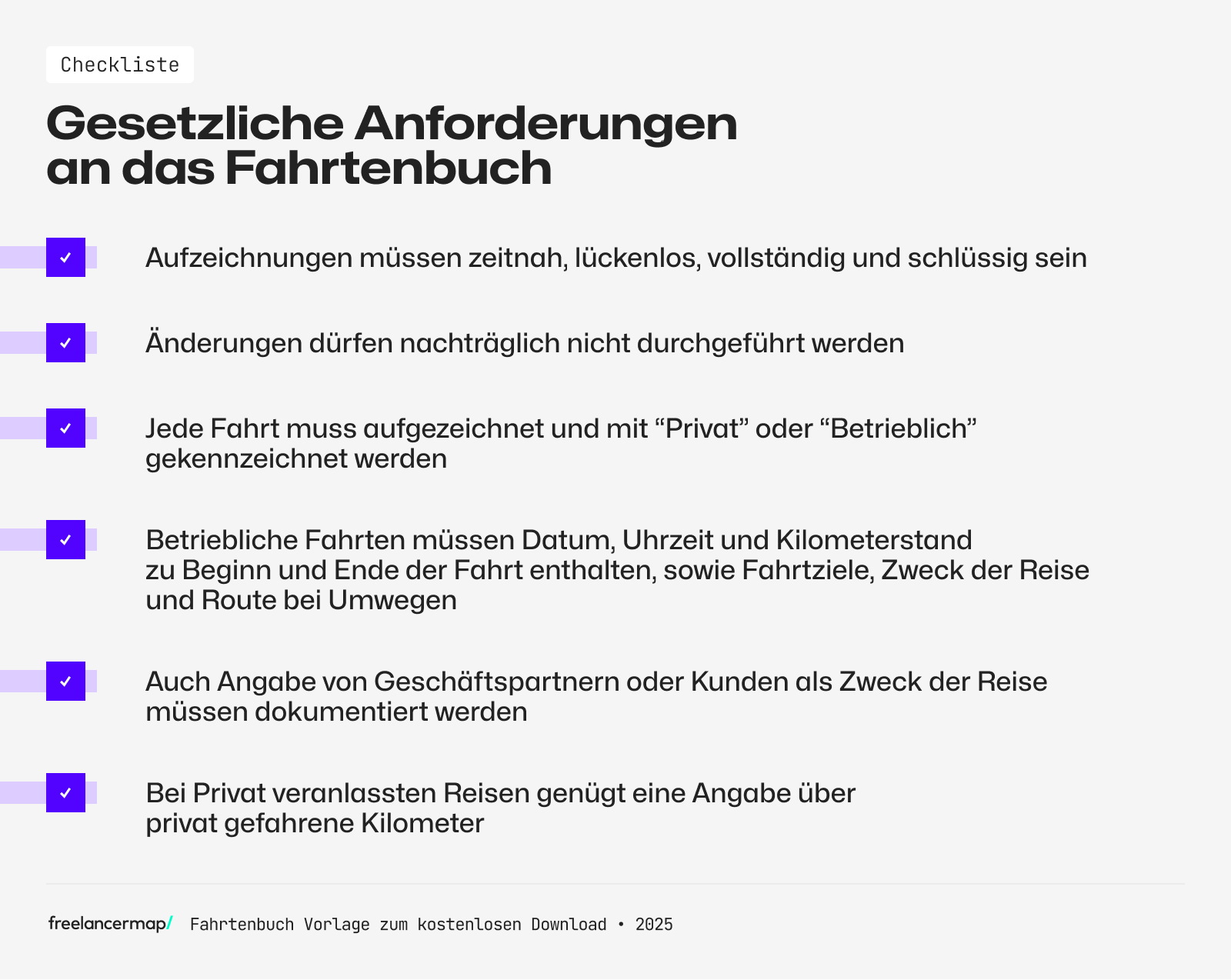 Gesetzliche Mindestangaben des Fahrtenbuchs
