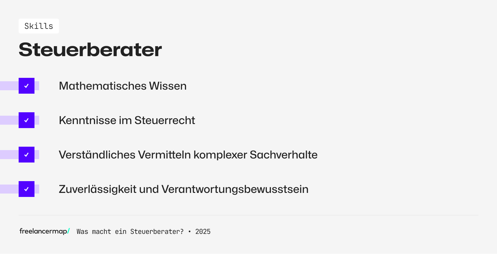 Steuerberater benötigen zum Beispiel steuerrechtliches Know-how und müssen zuverlässig sein