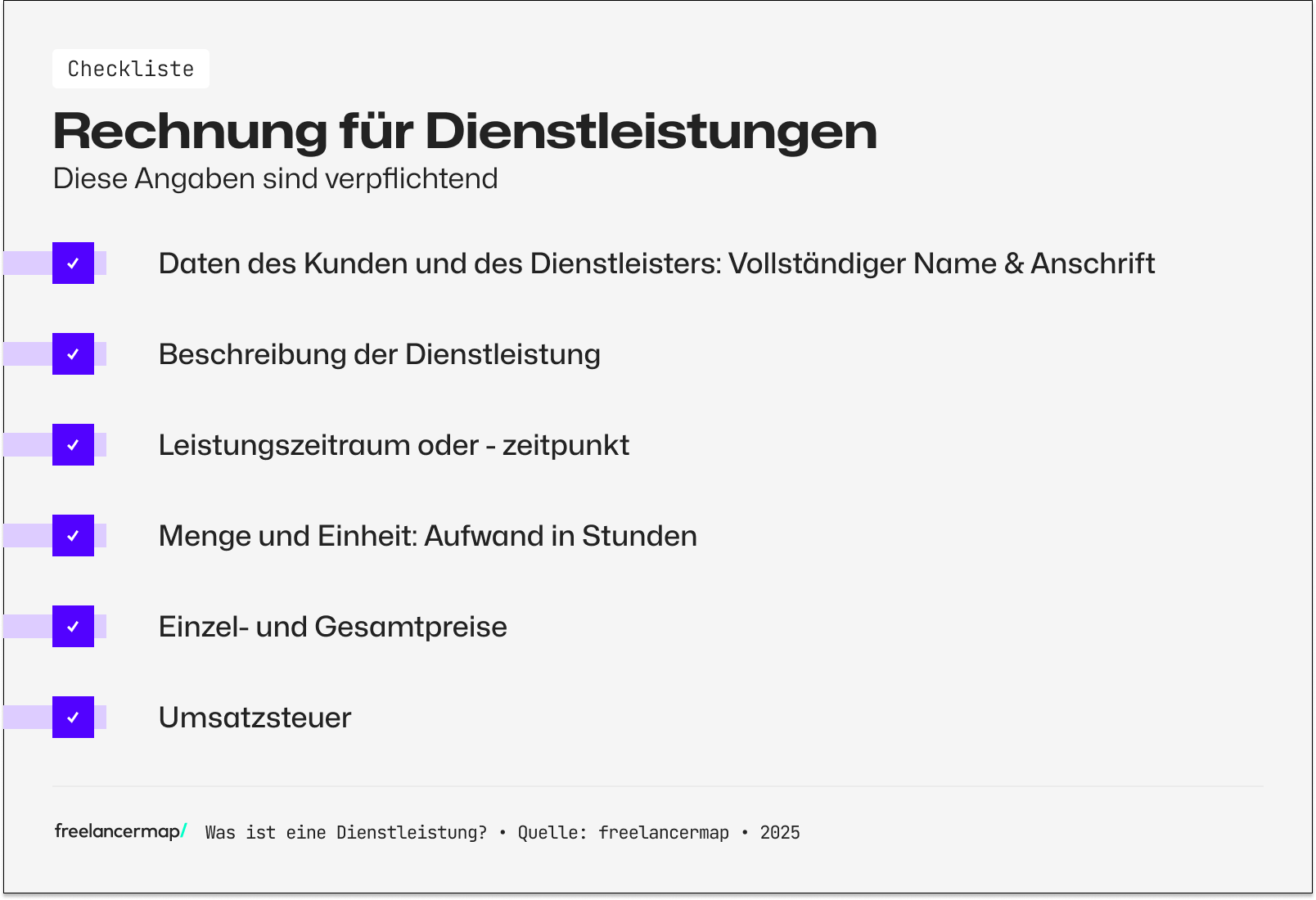 Diese Pflichtangaben gehören in eine Rechnung für einen Dienstvertrag