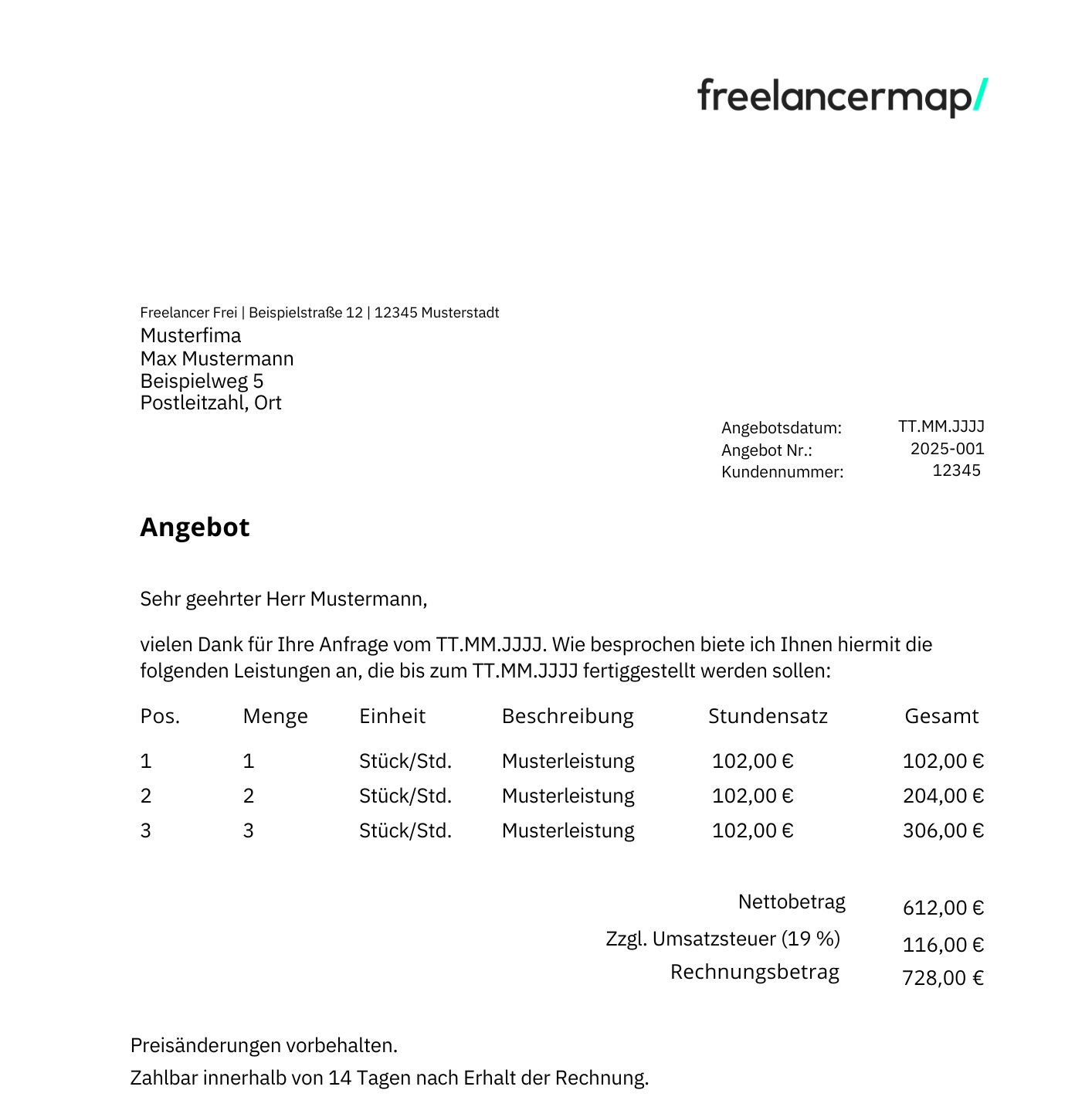 Angebot Vorlage Muster