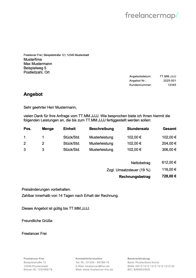 Angebot schreiben Vorlage